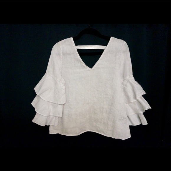 Zara white ruffled too long sleeve - Picture 1 of 4